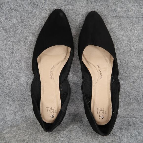 Time and Tru Shoes Womens 9.5 Flats D'Orsay Slip On Pointed Toe Black Fabric - Picture 6 of 11